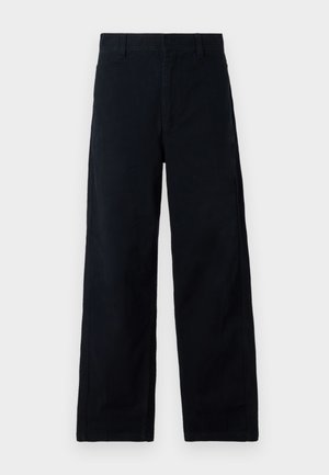 Zwarte wijde broekspijpen van katoen met een zachte textuur, voorzien van een standaard tailleband en subtiele zijnaden. Geen zichtbare zakken.