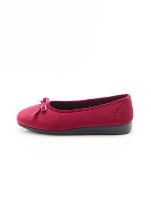 Balletschoenen in donkerrood suède met een ronde neus en een kleine strikaccent aan de voorkant. Voorzien van een zwarte, gestructureerde zool.