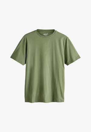 Grøn slim-fit t-shirt lavet af bomuld. Korte ærmer, rund halsudskæring, glat tekstur, ensfarvet design uden mønstre eller detaljer.