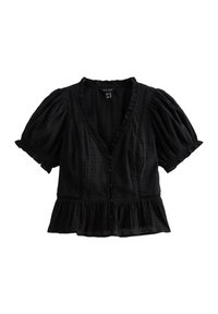 BRODERIE ANGLAISE TRIM OVERSIZED COLLAR - Blus - black