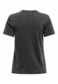 Camiseta de manga corta en gris oscuro con cuello redondo clásico, fabricada en suave algodón, que presenta una textura lisa y un diseño sencillo.