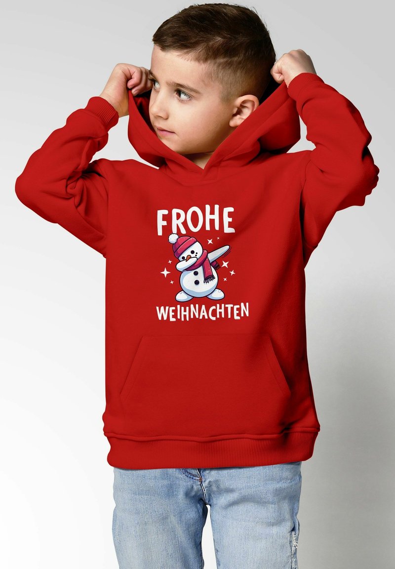 MoonWorks WEIHNACHTSMOTIVE LUSTIGE GESCHENKE OUTFIT - Kapuzenpullover - dabbing schneemann rot