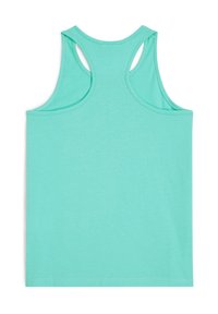 Mintgrön ärmeless topp med en mjuk textur, ryggdesign i racerback och utan ytterligare mönster eller detaljer. Enkel skärning och odekorerad stil.