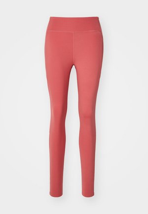 Leggings s visokim strukom od mekog koraljnog materijala, s glatkom teksturom, prilagođenim dizajnom i minimalnim detaljima šivanja.