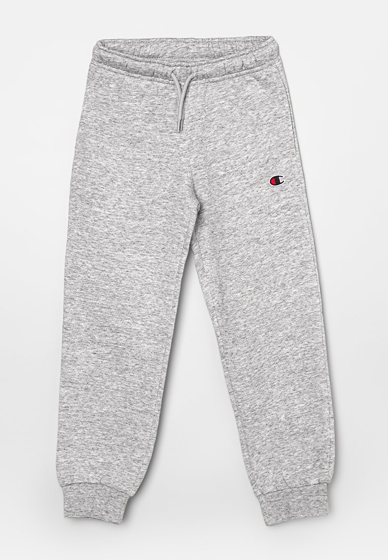 Pantalons de jogging en coton gris avec une taille élastique, un cordon de serrage et des poignets élastiques. Présente un petit logo sur la hanche gauche.