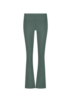 Räfäl leggings i en dämpad grön färg, tillverkade av ett mjukt, elastiskt tyg med ett brett midjeband och minimalistisk design.