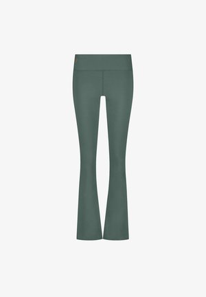 Räfäl leggings i en dämpad grön färg, tillverkade av ett mjukt, elastiskt tyg med ett brett midjeband och minimalistisk design.
