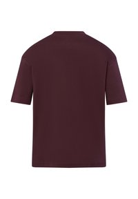 Burgundy T-shirt with a crew neckline, short sleeves, and a smooth texture, featuring a simple, unadorned back design.