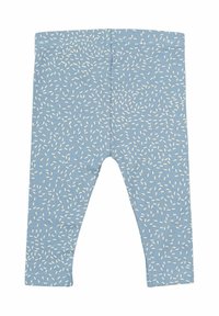 Mėlynos leggingos iš minkštos medžiagos su netaisyklinga balta raštu. Elastingas juosmuo ir siaurėjantys klešnių galai su siūlėmis.