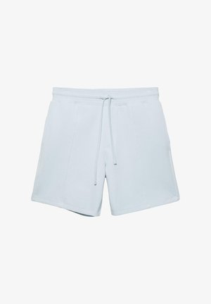 Svetlo modre casual kratke hlače z elastičnim pasom in nastavljivo vrvico, z detajli šivov spredaj ter stranskimi žepi.