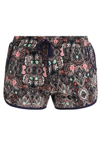 Bloemmotief shorts met een donker marineblauwe achtergrond, elastische taille en koord. Voorzien van twee zijzakken en een zachte stoftextuur.
