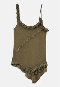 RUFFLE TOP - Topper - dark olive