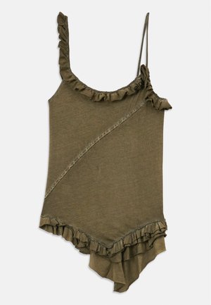 RUFFLE TOP - Top - dark olive