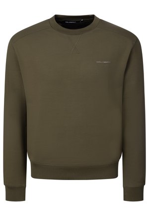 Olivgrünes Sweatshirt mit langen Ärmeln und Rundhalsausschnitt, gerippte Bündchen und Saum, kleines "Karl Lagerfeld"-Logo auf der linken Brustseite.