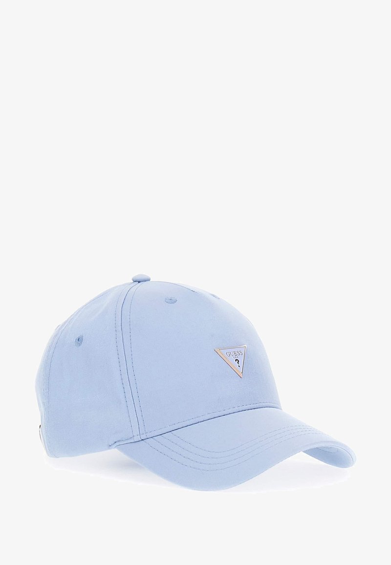 Gaiši zils beisbola cepure, izgatavota no kokvilnas. Tam ir izliekts mala un trīsstūra logotipa plāksne zeltā priekšā. Raita tekstūra.