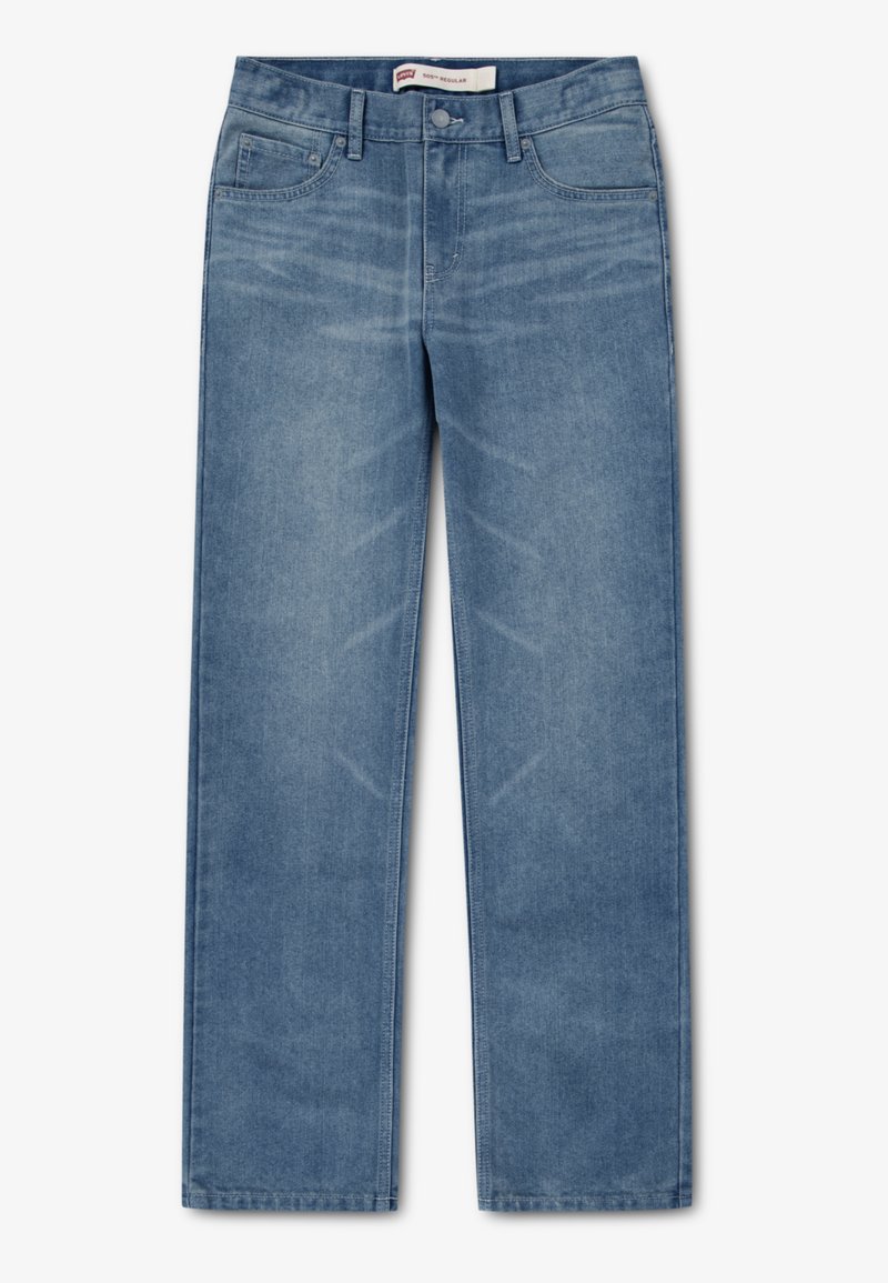 Ανοιχτό μπλε τζιν παντελόνι με ευθεία γραμμή, πέντε τσέπες και κλείσιμο με φερμουάρ, με διακριτική ξεθώριαση και απαλό, λείο ύφασμα.