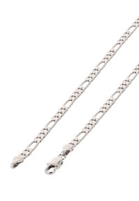 Sølvmetal kæde med sammenkædede led, der har en glat overflade og en lås i den ene ende. Målene er cirka 2 cm i bredden.