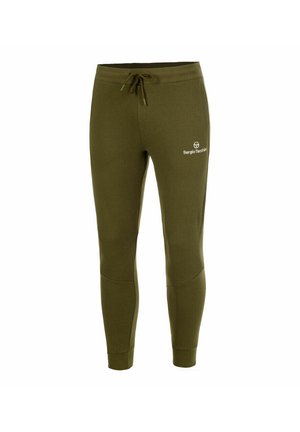 Olijfgroene joggingbroek van zachte stof, met een verstelbare tailleband en een logo op de linker dij. Slim fit met taps toelopende pijpen.