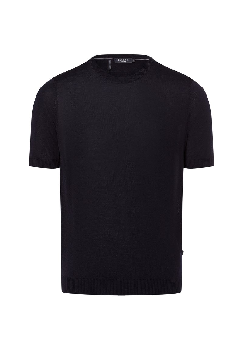 Černý krátký svetr s krátkým rukávem vyrobený z lehké, mírně strukturované pleteniny. Obsahuje kulatý výstřih a žebrovaný lem. Jednoduchý, minimalistický design.