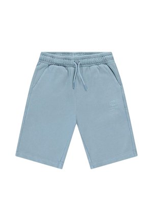 Lichtblauwe katoenen korte broek met elastische tailleband, verstelbare trekkoord en twee zijzakken. Voorzien van een subtiel logo aan de linkerkant.