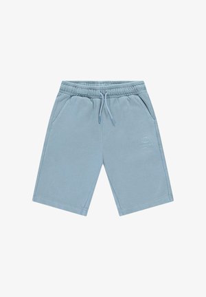 Lichtblauwe katoenen korte broek met elastische tailleband, verstelbare trekkoord en twee zijzakken. Voorzien van een subtiel logo aan de linkerkant.