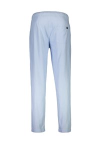 Vaipat vaale vaale blue rang ke strip wale, jerk ki waastay elastic waistband ke sath, seedhe pants, aur daahine taraf ek akeli pichli pocket. Naram cotton ka maal.