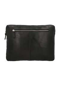 Must musträp, musta nahast, sujuva tekstuuriga, hõbedase lukuga taskuga ning minimalistlik disain koos peene brändi logoga.