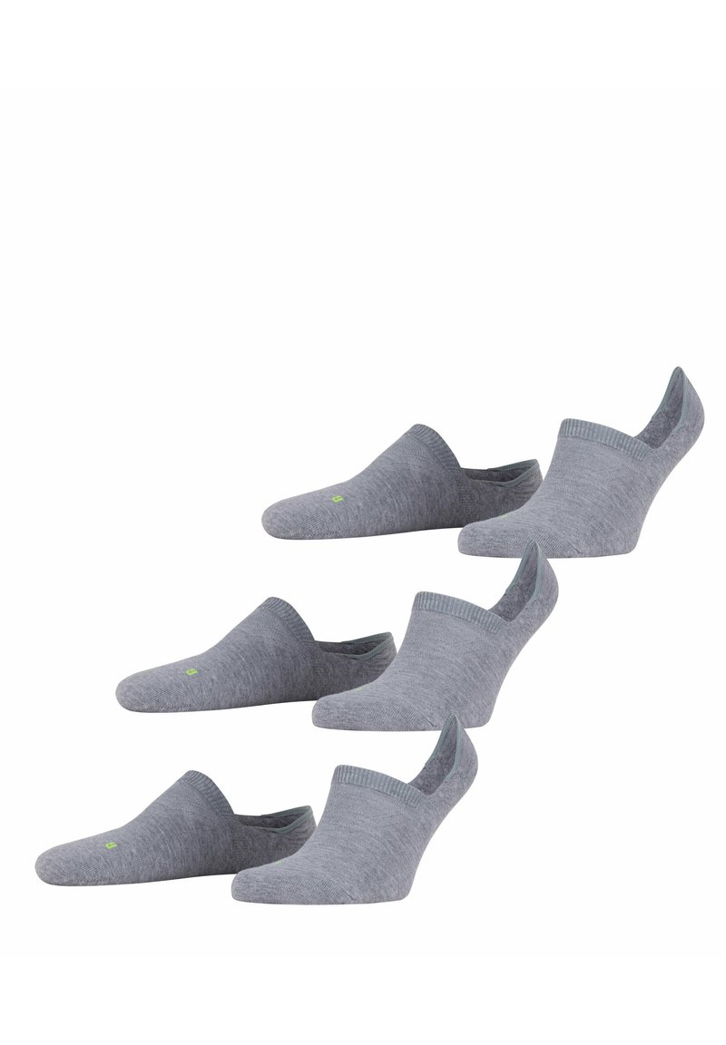 Chaussettes grises invisibles avec un design sans couture et des bords côtelés. Présentent un logo vert, un tissu doux et une coupe basse qui se positionne sous la cheville.