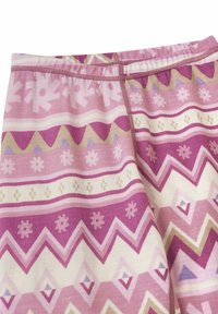 Rosa gemusterter Stoff mit Zickzackstreifen, Schneeflocken und geometrischen Designs, mit einer weichen Textur und elastischem Bund.