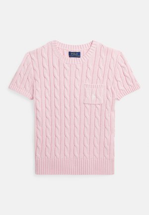 CABLE-KNIT COTTON SHORT-SLEEVE SWEATER - Pulover - hint of pink/nevis