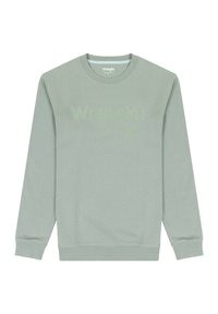Felpa verde chiaro con la scritta "Wrangler" ricamata sul petto, caratterizzata da un collo tondo e maniche lunghe.