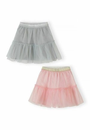 Dos faldas de tul de dos capas con cinturillas elásticas, una en gris y otra en rosa, exhibidas sobre un fondo blanco.