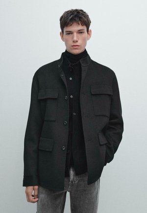 WITH STAND COLLAR  - Strickjacke - dark blue