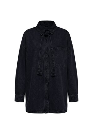 Studio Untold, DENIM LAVALLIERE BUTTON-DOWN BLOUSE - Hemdbluse - black