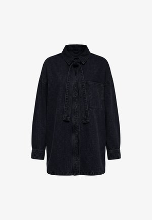 Studio Untold, DENIM LAVALLIERE BUTTON-DOWN BLOUSE - Hemdbluse - black
