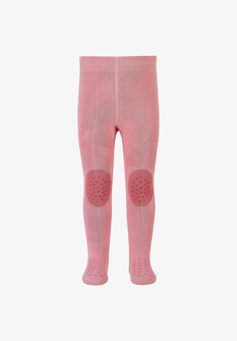 Rosa Strumpfhosen aus weichem Stoff, mit strukturierten Griffen an den Knien für Stabilität. Glatte Oberfläche mit enganliegender Passform.