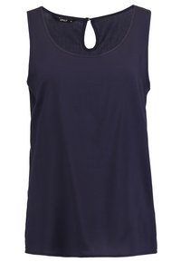 Marinblå ärmlös topp med rund hals och nyckelhålsdetalj bak. Slät tyg med avslappnad passform, minimalistisk design.