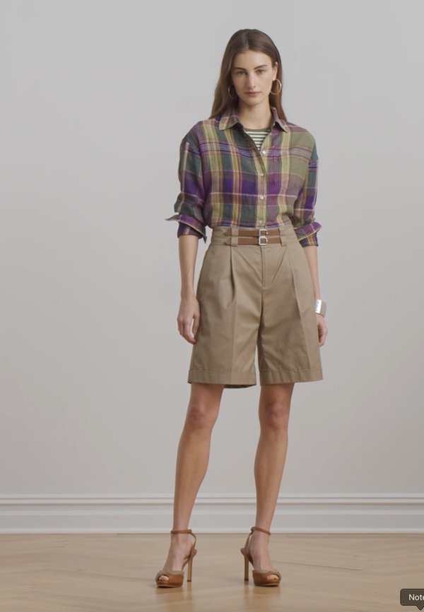 BUCKLE TRIM PLEATED COTTON TWILL SHORT - Shorts - madison tan2