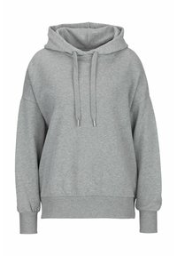Grå hoodie med en rymlig siluett, dragsko i huvan, ribbade ärmslut och midjeresår. Tillverkad av mjukt, bekvämt tyg.