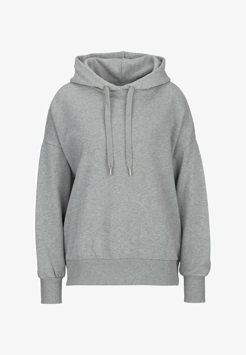 Grijze hoodie met een ruime pasvorm, trekkoordcapuchon, ribgebreide manchetten en tailleband. Gemaakt van zachte, comfortabele stof.