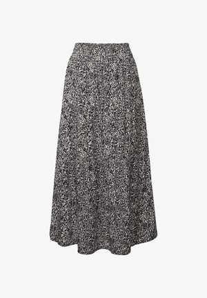 Gonna maxi a fiori in bianco e nero, caratterizzata da una vita smock e un design fluido, realizzata in tessuto leggero.