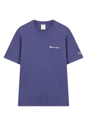 Paarse katoenen t-shirt met een ronde hals. Heeft een wit Champion-logo op de borst en een klein logopatch op de linkermouw.