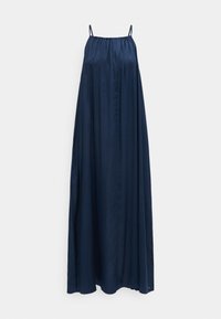 Μακρύ φόρεμα σε ναυτικό μπλε χρώμα, αμάνικο με λεπτές τιράντες και χαλαρή, ρέουσα σιλουέτα.