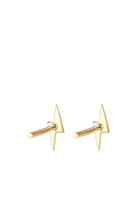Goldene Steckohrringe mit einem kantigen Blitzdesign, die eine glatte, glänzende Oberfläche und spitze Akzente aufweisen.