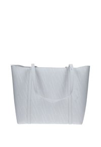Borsa tote bianca con un motivo geometrico in rilievo, texture liscia e due manici robusti per un facile trasporto.