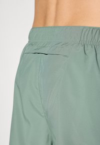 Shorts vert clair en tissu lisse et léger, avec une taille élastique et une poche arrière. Design simple sans motifs.