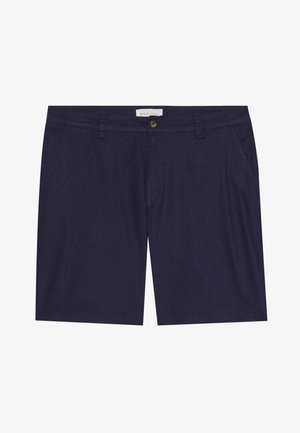 Mørkeblå shorts laget av bomullsmiks, med knappelukking, to sidelommer og flat frontdesign.