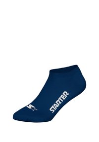 Marineblaue Knöchelsocke aus elastischem Material, mit weißem "STARTER"-Logo und einem gerippten Bündchen für einen sicheren Sitz.