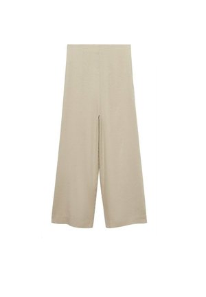 Culottes bej wide-leg dintr-un material moale, cu talie înaltă, fante frontale și o textură netedă, fără modele sau accente vizibile.