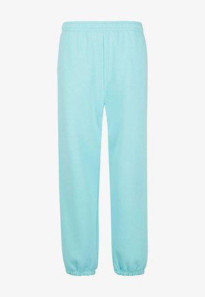 Pantaloni della tuta azzurro chiaro realizzati in tessuto morbido, con una vita elastica e polsini arricciati alle caviglie. Design semplice, senza fantasie.